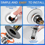 Sink Stopper Hair Catcher, Pop-up Sink Drain Strainer with Removable Stainless Steel Strainer Basket Hair Catcher, Bathroom Sink Strainer for Bathroom Sink Stopper Replacement (Matte Black)