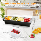 WICHEMI Fruit, Veggie & Condiment Caddy with Lid Dispenser Tray Garnish Station for Bartending & Serving Taco, Ice Cream, Salad Bar - Topping Organizer for Restaurant Supplies (4 Compartment, 2 Pack)