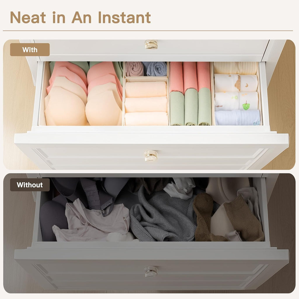 Criusia Drawer Organizer Clothes, 14 Pack Dresser Organizer for Baby Clothes, Underwear, Sock- Foldable Closet Organization and Storage Dividers Bins for Nursery, Bedroom and Dorm (Beige)