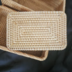 Natural Rattan Storage Baskets Set of 3 natural rattan Rectangular braided wicker box,fruit basket wicker basket, baskets for Organizing Container Bins for Shelves Cupboards Drawer