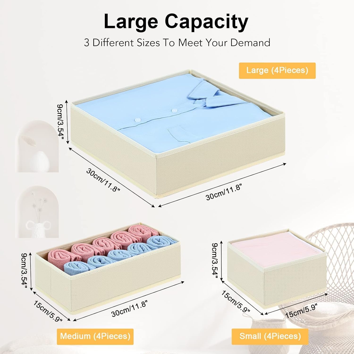 DIMJ Drawer Organizer Clothes, 24 Pack Dresser Organizer, Foldable Closet Organizers and Storage, Fabric Dresser Drawer Organizers, Drawer Dividers for Nursery, Baby Clothes, Underwears, Sock