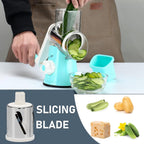 KEOUKE Rotary Cheese Grater with Handle Vegetable Cheese Shredder Slicer Grater for Kitchen 3 Changeable Blades for Cheese Potato Zucchini Nuts Chocolate - Light Blue