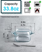 NUTRIUPS 1L Square Glass Casserole Dish with Lid, Mini Glass Casserole Cookware for Oven