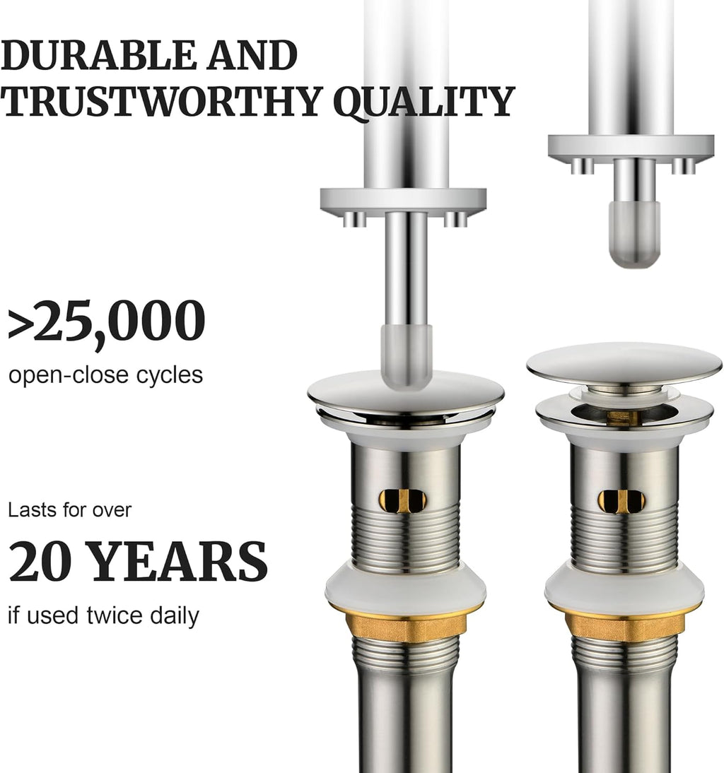 Pop up Sink Drain Stopper with Overflow Brushed Nickel for Bathroom Vessel Vanity Sink Art Basin，Big Cap Sink Drain with Overflow, Metal Pop-up Drain Strainer with Detachable Basket Stopper