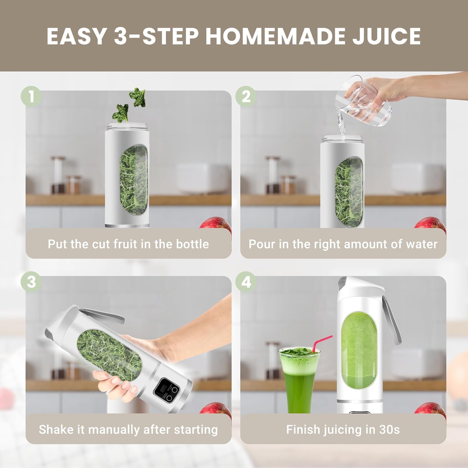 Portable Personal Electric USB Juicer，500ML Mini Blender Portable Blender For Shakes and Smoothies juice，12 Blades Great for Mixing，Compact、Convenient and Versatile (White)