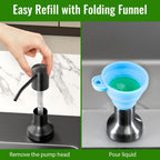 Soap Dispenser for Kitchen Sink, Kitchen Sink Soap Dispenser with 17 OZ Bottle, Refill from The Top Bar, Longer Threaded Shaft Shank, Wide Pump Head Base (Gray)