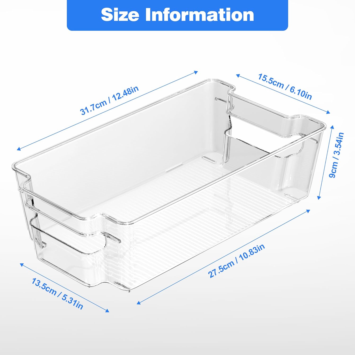 4 Pack Clear Refrigerator Storage Bins, Stackable Plastic Fridge Organizer Kitchen Pantry Storage Bins with Handles for Snacks, Freezer, Kitchen Cupboard, and Cabinet Organization