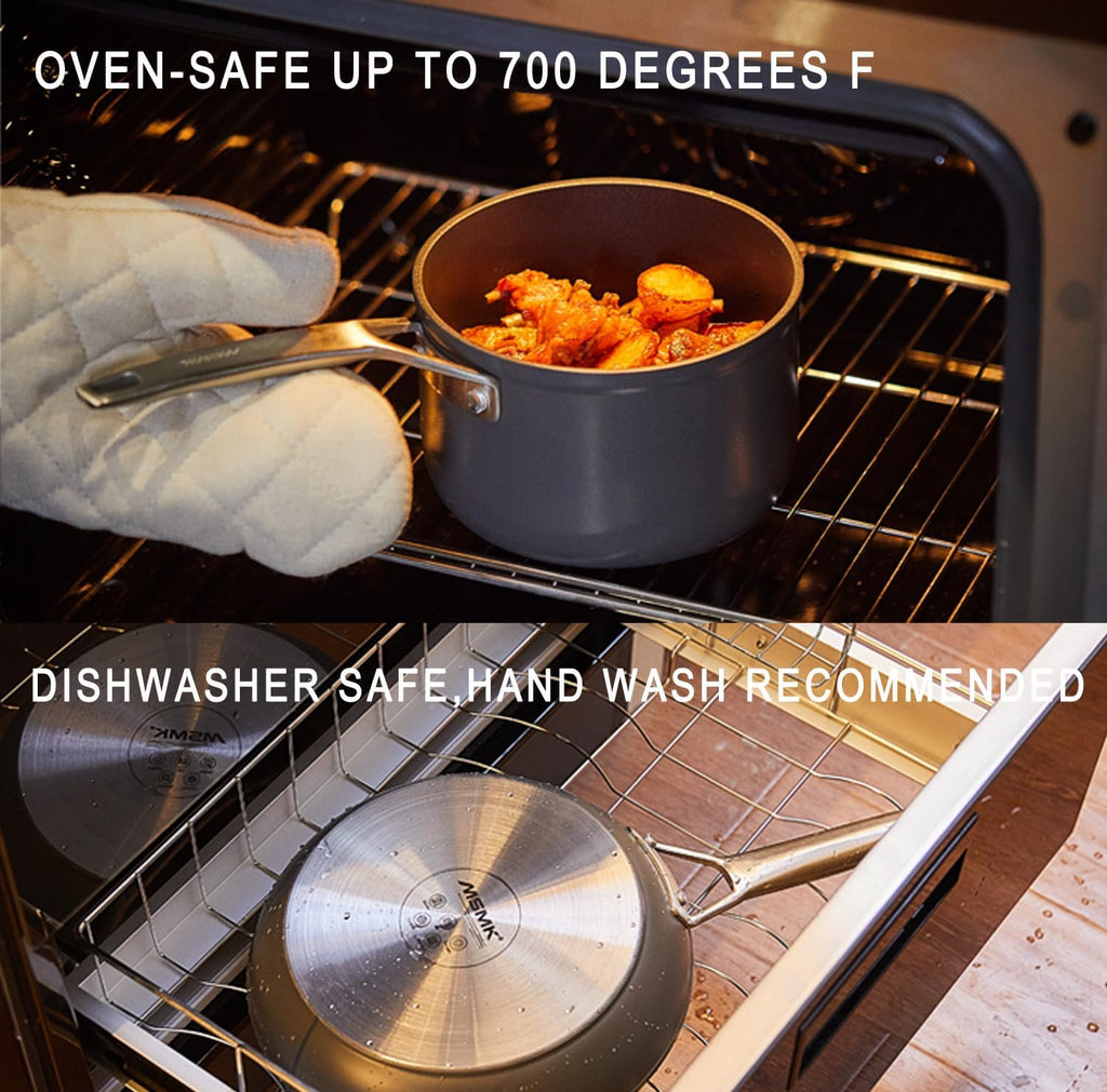 MsMk 10-Piece Pots and Pans Set non stick, Cookware Sets for building a starter kitchen or refreshing, Even Heating, Easy Clean-Up, Comfortable Handling, Induction Compatibility