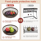 2 Tier Fruit Basket for Kitchen Counter with 2 Banana Hangers, Metal Stackable Fruit Bowl for Kitchen Counter for Bread Vegetable Fruits, Brown
