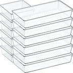 12 Pack Large Clear Plastic Drawer Organizer Set, Acrylic Bathroom Organizer Vanity Trays Dividers, Kitchen Organizers and Storage, Non-Slip Storage Bins for Makeup, Snacks, Office, Desk, Fridge