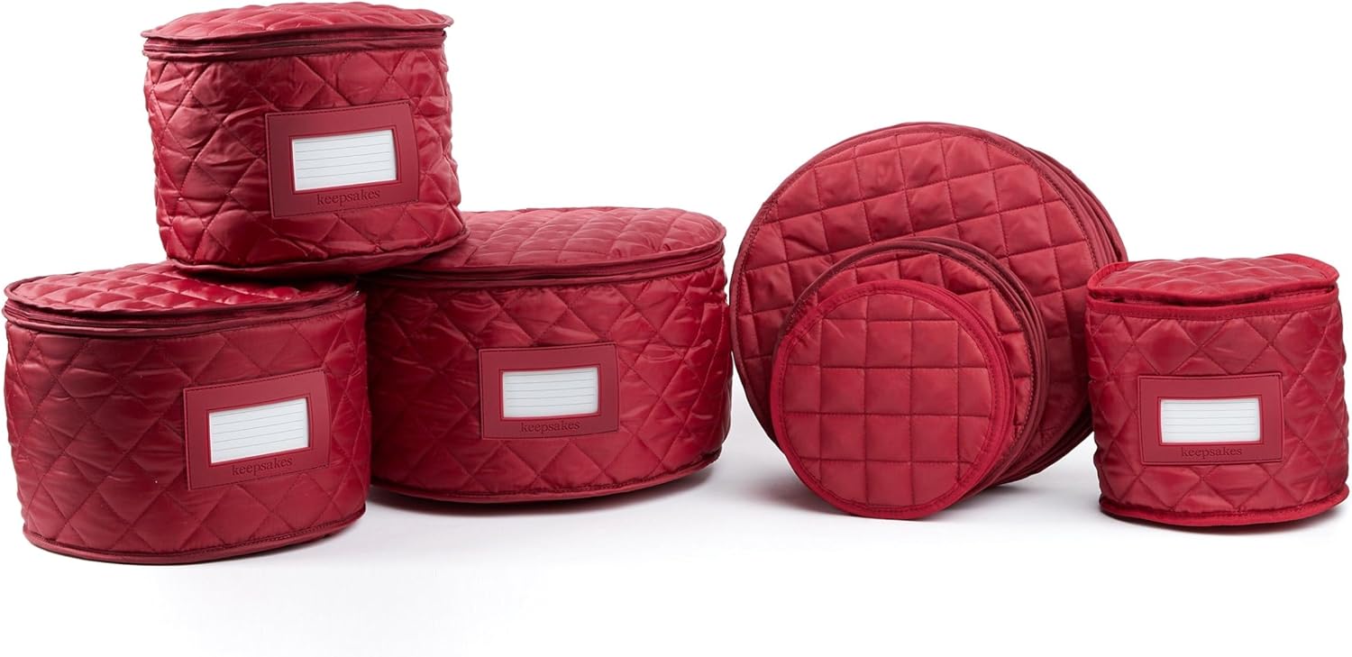 Covermates Keepsakes - Dish Storage Set - Padded Protection - ID Window - Stain Resistant - Machine Washable - China Storage, Red