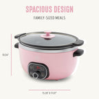 GreenLife 6QT Slow Cooker, Non-Toxic PFAS-Free Ceramic Nonstick Removable Interior Bowl, Programmable, Family Friendly, Keep Warm, Stovetop & Oven Safe, Dishwasher Safe Parts, Timer, Glass Lid, Pink