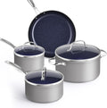 Nuwave Healthy Duralon Blue Ceramic Nonstick Coated 7pc Cookware Set, Scratch-Resistant Diamond Infused, PFAS Free, Induction Ready & Evenly Heats, Oven Safe, Tempered Glass Lids