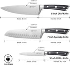 PAUDIN Kitchen Knives Set, Switzer 3-Piece Chefs Knife Set High Carbon Stainless Steel with Ultra Sharp Blade & Plastic Handle Professional Chef Knives