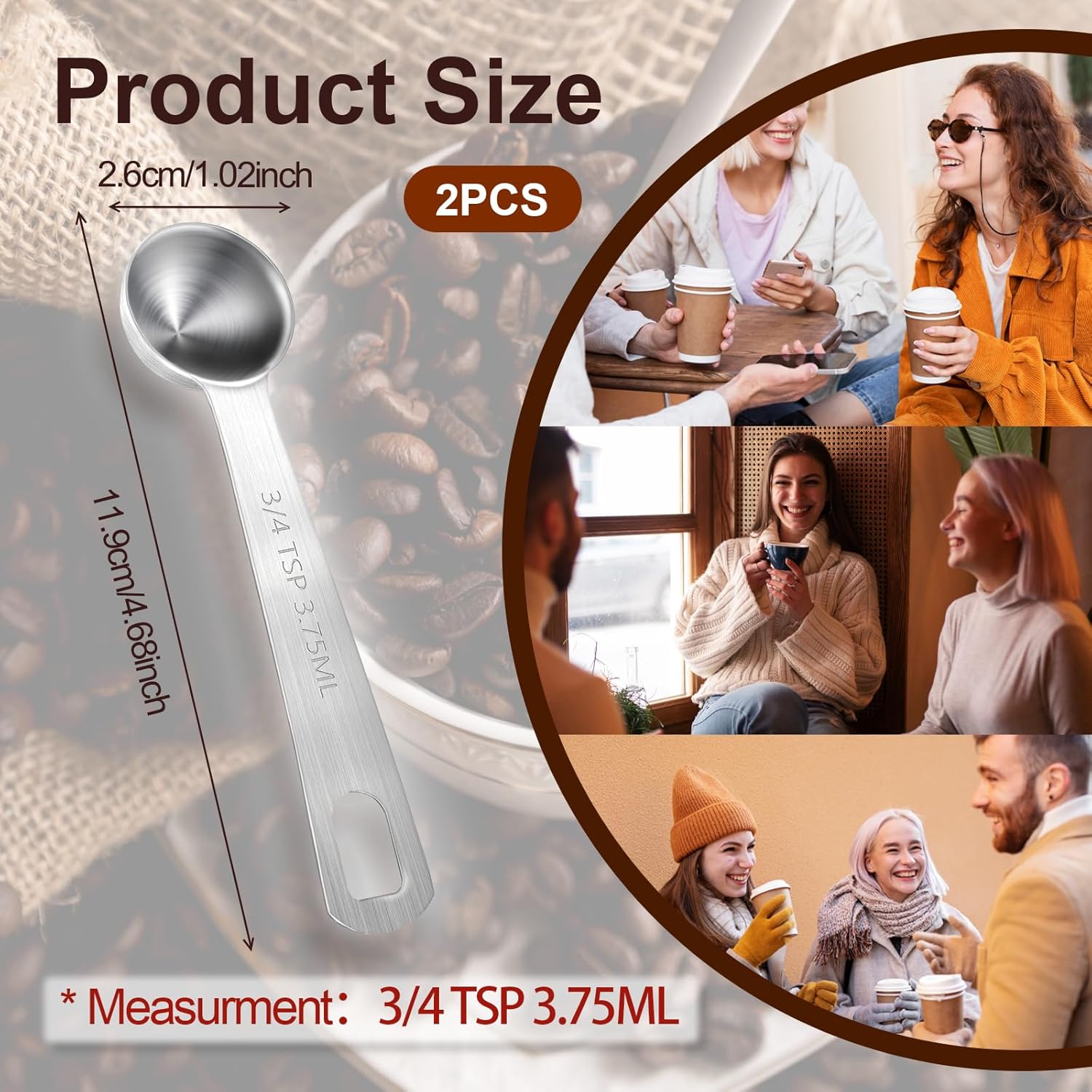 Measuring Spoons, 2 Pcs Stainless Steel Tablespoon 3.75ML / 3/4 TSP, Small Metal Teaspoons for Measuring Dry and Liquid Ingredients