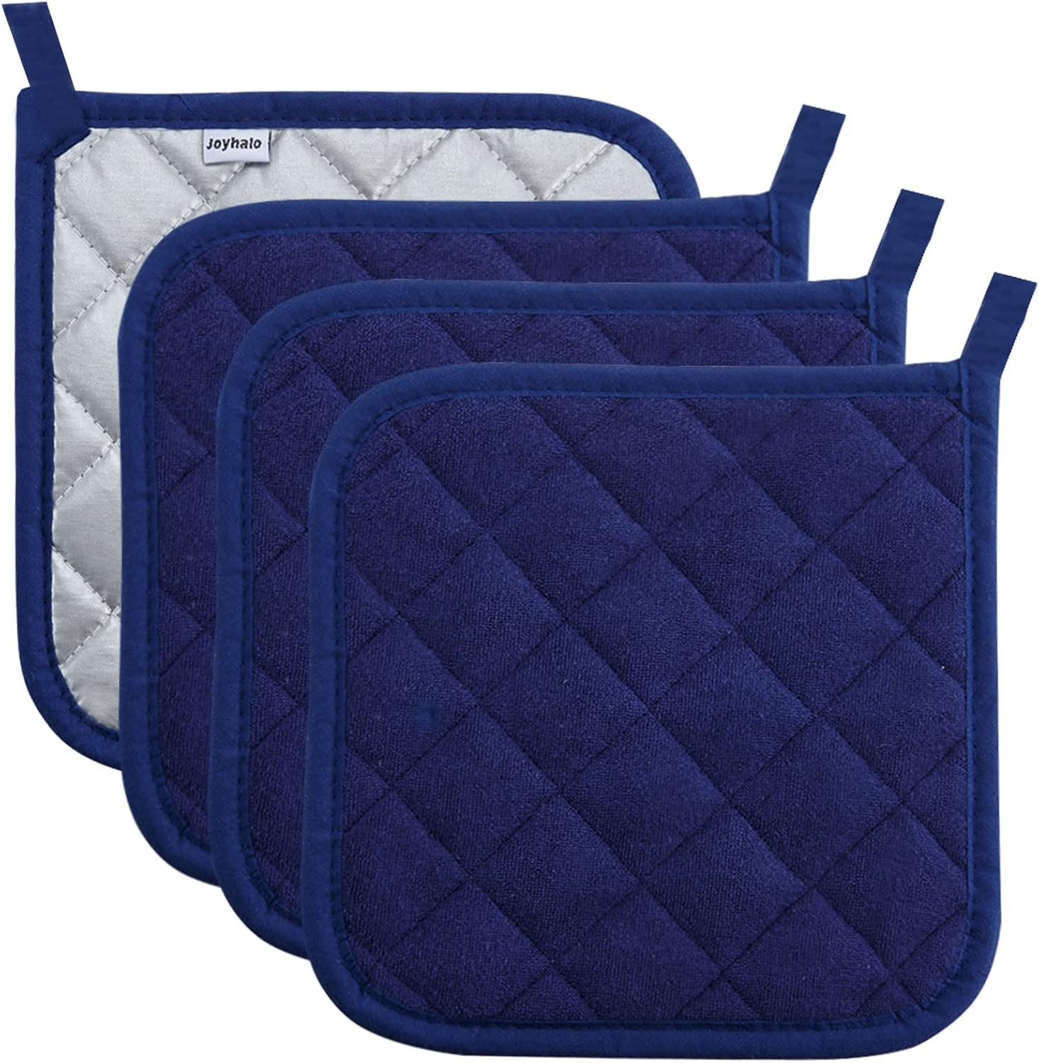 Joyhalo 4 Pack Pot Holders for Kitchen,Cotton Oven Holder with Great Heat Resistance,Non Slip Hot Pads for Kitchen Clearance,Dark Blue