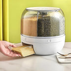 Rotating Grain Storage Bin 6 Grids Rice Container One-Click Output Large Capacity Food Dispenser For Rice Grains or Pet Food Sealed Moisture Proof Organizer