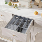 Large Utensil Drawer Organizer with Divider - Removable Kitchen Knife Holder Bamboo Adjustable Flatware Organizer for Drawer W12.8-20.2" x L16 x H2 (Grey)