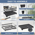 Dish Drying Rack with Drainboard, Rustproof Dish Rack for Kitchen Counter, Large-Capacity Dish Drainer with Cutlery Holder, Sturdy Kitchen Organizer for Dishes, Spoons and Forks