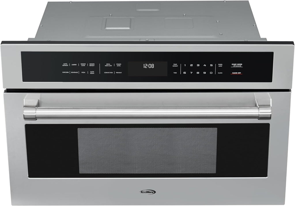 KoolMore KM-CWO30-SS Built-in Microwave with Convection Oven and Air Fryer, 1000W Power with 10 Levels, UL Listed Capacity in Stainless-Steel, 30 in/1.6 cu. ft, Silver