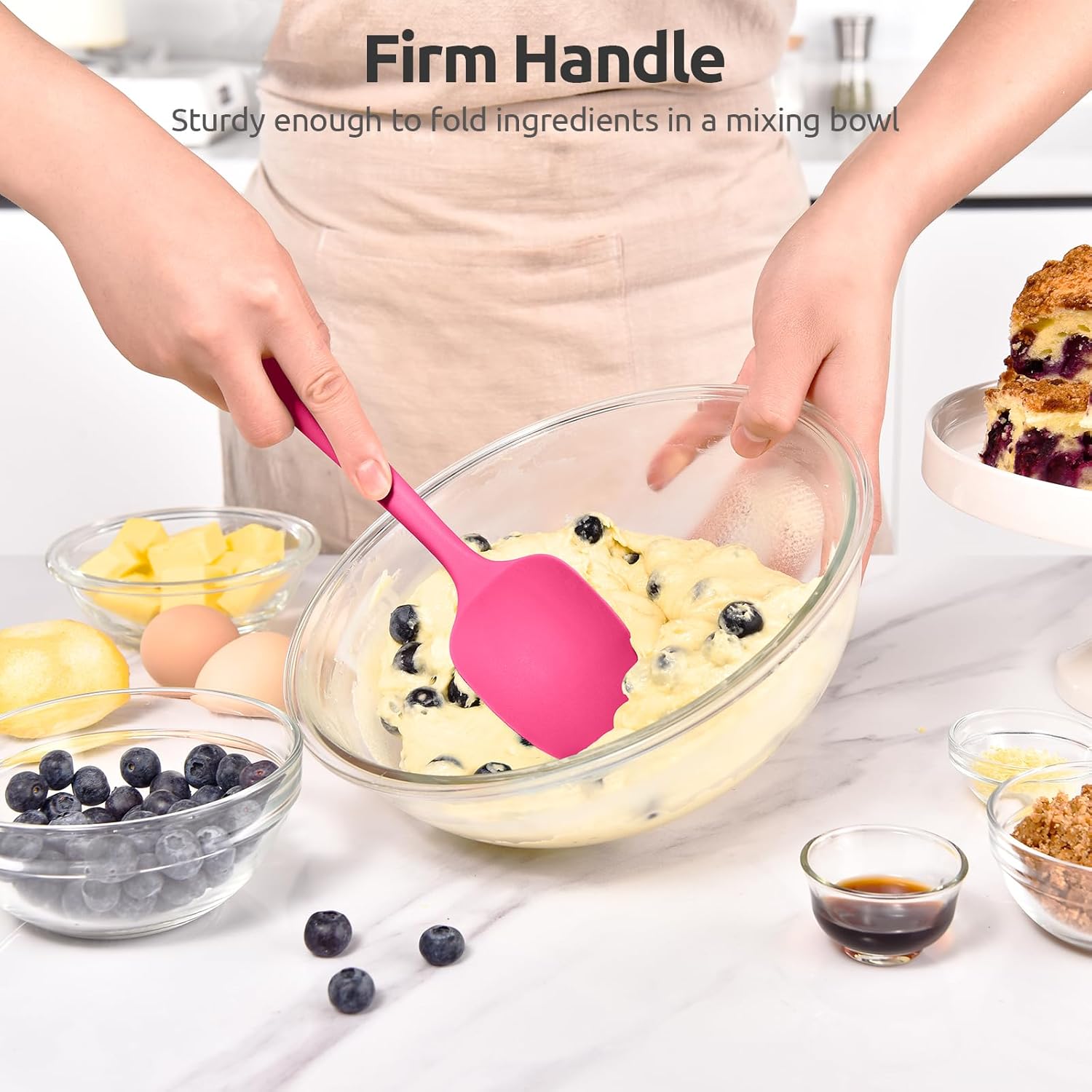 Heat Resistant Silicone Spoon Spatula: U-Taste 600ºF High Heat Flexible 11.38in Silicon Mixing Stirring Cooking Scraping Baking Bowl Scraper, Seamless for Kitchen Nonstick Cookware (Rosy Pink)