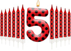 13PCS Ladybug Theme Birthday Candles Set - Red & Black Polka Dot Decorative Candles for Kids Ladybug Themed Parties, Baby Showers, Birthday Cakes, and Ladybird Inspired Celebrations(Number 5)