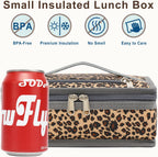 FlowFly Small Insulated Lunch box Portable Soft Bag Mini Cooler Thermal Meal Tote Kit with Handle for Work & School, Leopard