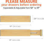 4 Pack Bamboo Drawer Dividers, Adjustable Length from 12 Inch to 17 Inch, Expandable Kitchen Drawer Organizer, Drawer Organization Separators for Clothes, Kitchen, Bedroom, Dresser, Office (Beige)