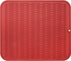 Silicone Dish Drying Mat for Multiple Usage,Easy clean,Eco-friendly,Heat-resistant Silicone Mat for Kitchen Counter or Sink,Refrigerator or Drawer Liner Red XL 18 inches x 16 inches