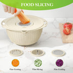 4-1 Colander with Bowl Set - Rotatable Strainers for Kitchen, Food Strainers and Colanders, Funny Presents for Women, Fruit Cleaner, Veggie Wash, Aesthetic Kitchen Gadget Essentials - Beige