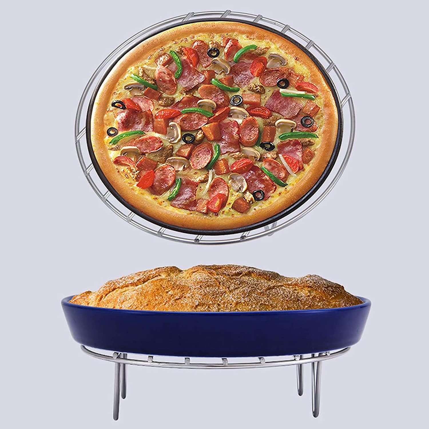 11.8" Round Cooking Rack Versatile Stainless Steel Grid Grill Steamer Rack, Fits Air Fryer Pot Pressure Cooker Canning