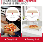 Unicook 12 Inch Square Pizza Stone for Oven and Grill, Oven Baking Stone for Bread, Cordierite Pizza Pan for Baking Crispy Bread, Pie and Cookies, Includes Carry Rack and Dough Scraper