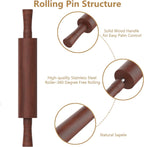 Classic Wooden Rolling Pin with Handle for Fondant, Pizza, Pies, Cookies, Pastries, Rolling Pin for Baking with 3 Multi-Color Thickness Rings, 17" x 2.5" (Include handle) Sapele Rolling Pin