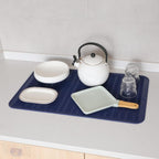 Silicone Dish Drying Mat for Multiple Usage,Easy clean,Eco-friendly,Heat-resistant Silicone Mat for Kitchen Counter or Sink,Refrigerator or Drawer Liner Navy Blue 3XL 28 inches x 18 inches