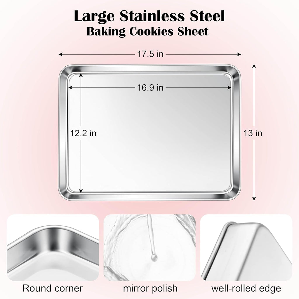 E-far Cookie Sheet for Baking, 18”x13” Stainless Steel Baking Sheet Pan for Oven, Large Non Toxic Metal Baking Tray for Cake Cookies, Healthy & Rust Free, Mirror Finish & Dishwasher Safe, 1 Pack