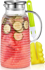 Aofmee 80oz Glass Pitcher with Lid, 2.4 Liter Water Pitcher, Glass Carafe for Cold or Hot Beverages, Sun Tea Jar, Easy Clean Heat Resistant Jug for Juice, Milk