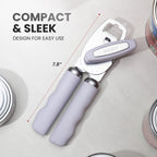Zulay Kitchen Heavy Duty Stainless Steel Can Opener Manual with Bottle Opener - Rust Proof Manual Can Opener With Turn Knob & Comfy Soft Grip Handles - Light Lilac
