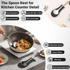 Heat Resistant Silicone Spoon Rest, Non-Slip Spoon Holder for Kitchen Counter, Silicone Spoon Rest for Stove Top for Spoons, Spatulas, Ladles, Tongs (Black)