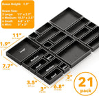 SpaceAid 21-Piece Bamboo Drawer Organizer Storage Boxes Set, Wood Tray Junk Drawer Organizers Multi-Use Divider Bins for Kitchen, Bathroom, Office Desk and Makeup Organization (21 Pack, Black)