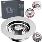 Kitchen Sink Drain Strainer – 304 Stainless Steel 3-in-1 Pop Up Design, Anti-Clogging Sink Strainer Basket for US Standard 3.5" Kitchen Drain, Water Storage & Debris Filter