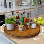 Farmhouse Oak 21" Lazy Susan Turntable Organizer for Cabinet, Round Wooden Lazy Susan Organization and Storage for Dining Table, Pantry, Kitchen, Countertop, Cupboard,Home Decor, Walnut (21)