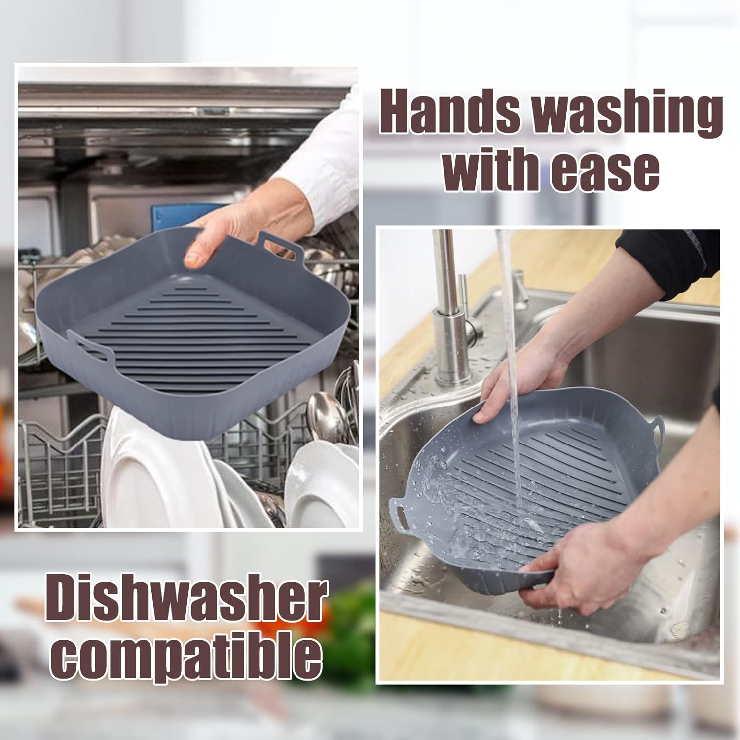 Silicone Liners Square for Air Fryer, 2 Pcs Non-stick Food-grade Reusable Basket Silicone Pot Baking Tray Airfryer Accessories, Top Size 10 inches, Bottom Size 9 inches