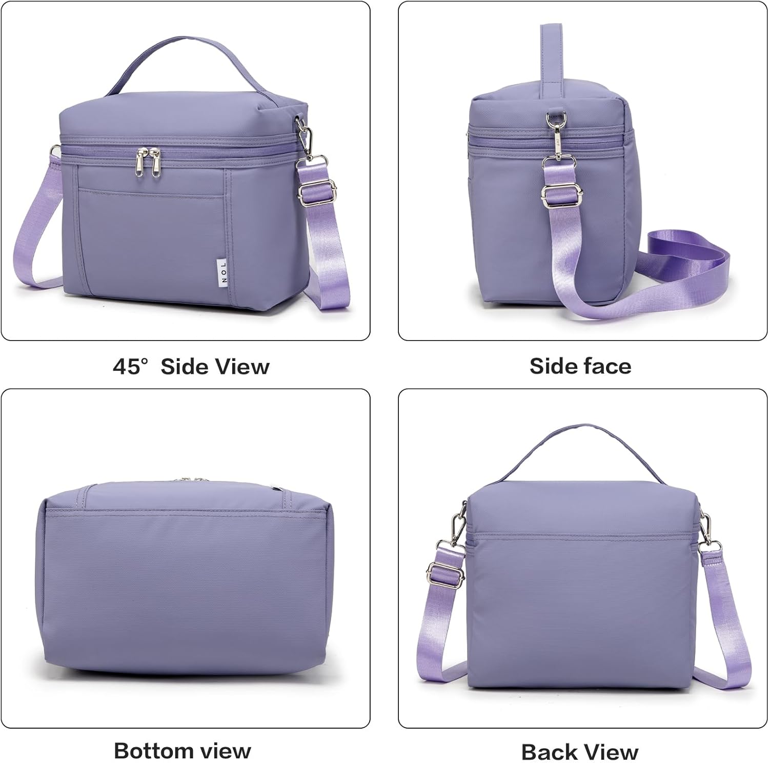 NOL Natural Organic Lifestyle Insulated Lunch Bags for Women Cooler Bag Lightweight Nylon Waterproof Lunch Box For Work (Light purple, Medium(normal))