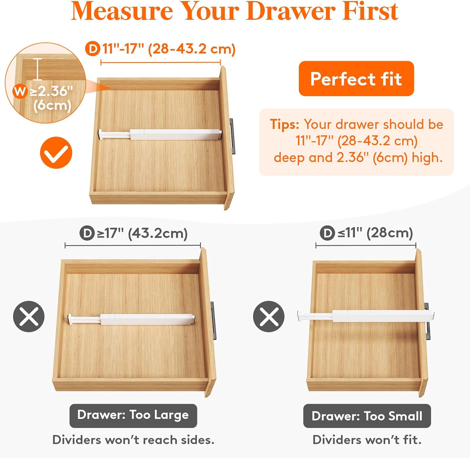 Lifewit 12 Pack Kitchen Drawer Dividers 2.36" High, 11"-17" Adjustable Drawer Organizer for Utensils/Clothes/Makeup, Plastic Expandable Separators in Dresser/Bedroom/Bathroom/Office Storage