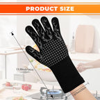 1 Pair Grill Oven Mitts, 1472°F Heat Resistant BBQ Gloves for Cooking, Non-Slip Silicone Oven Gloves, Barbecue Grill Gloves BBQ Mitts (Black-Flame Pattern)