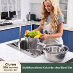 Colander and Bowl Set 1.8QT (2-in-1) - Thickened 304 Stainless Steel Kitchen Strainer Bowl for Fruit, Pasta, Vegetables, Rice - Heavy Duty, Induction Cooker & Dishwasher Safe
