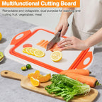 Collapsible BBQ Prep Tub/Cutting Board 10L, Foldable Dish Tub with Colander, Portable Camping Sink, Multifunction Dishing Basin Bucket Wash Tub for Kitchen Fruit Vegetable Picnic (Orange)
