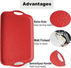 Extra Large Serving Tray with Handles, 20x13 inch, Set of 2 Melamine Platters for Serving Food, Turkey, Cookie, Rectangular Trays for Eating, Raised Dots Matt Finished, Dishwasher Safe, Red
