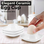 Flexzion Soft Boiled Egg Holder Set - 4-Piece White Ceramic Egg Cup, Stackable Egg Coddler Cups with Base for Serving, Breakfast, Brunch - Kitchen Table Decor, White