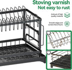 2-Tier Dish Drying Rack with Drainboard, Sink & Countertop Metal Dish Rack Organizer, Dish Drainers for Kitchen Counter, Black
